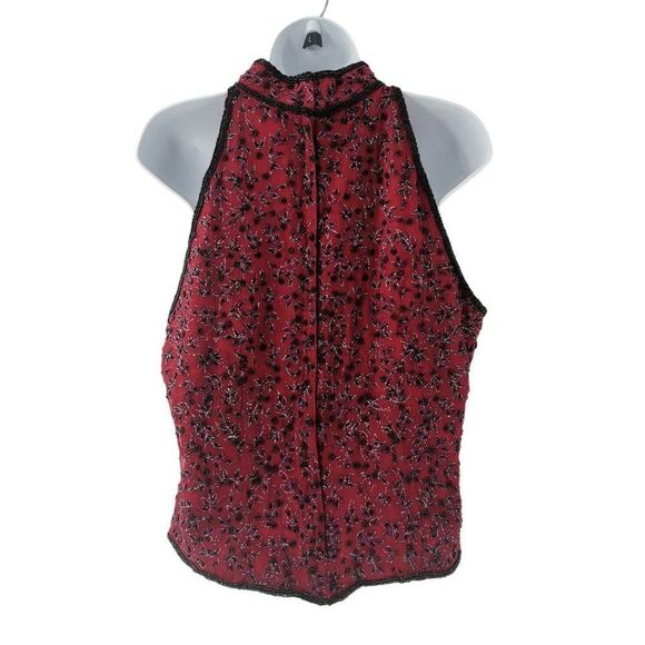 Vintage Red Silk Sleeveless Top with Gold Thread & Black Beaded Embellishments - Picture 5 of 5
